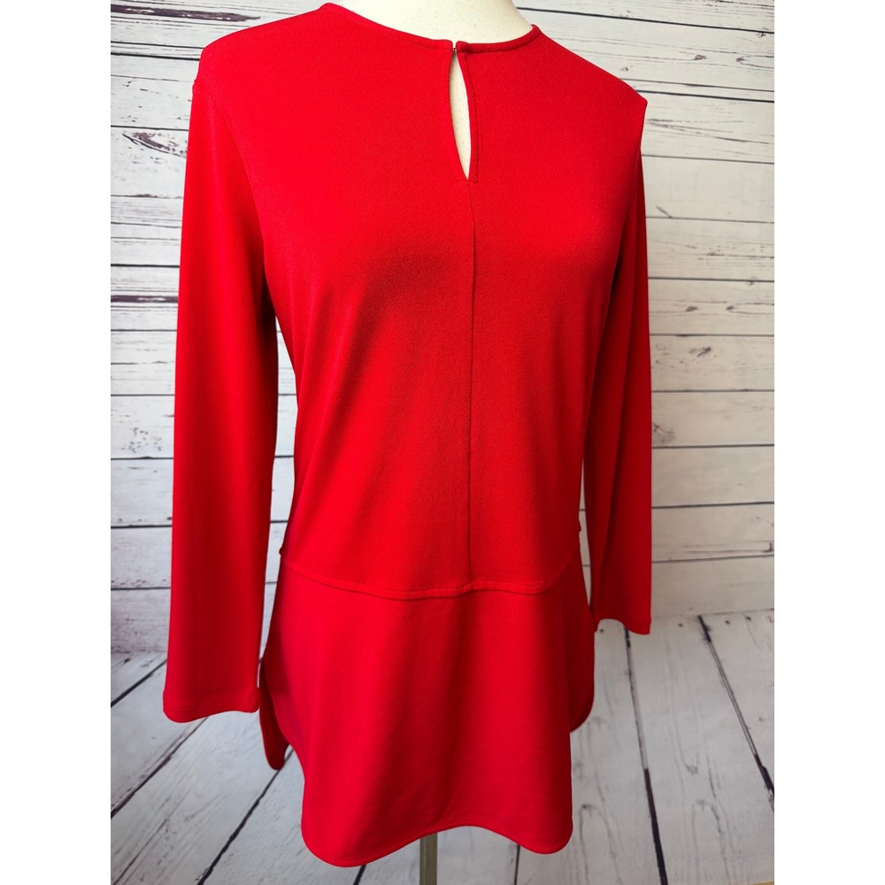 Ralph Lauren Tunic Top Small Blouse Red Keyhole Neck Long Sleeve Peplum Womens